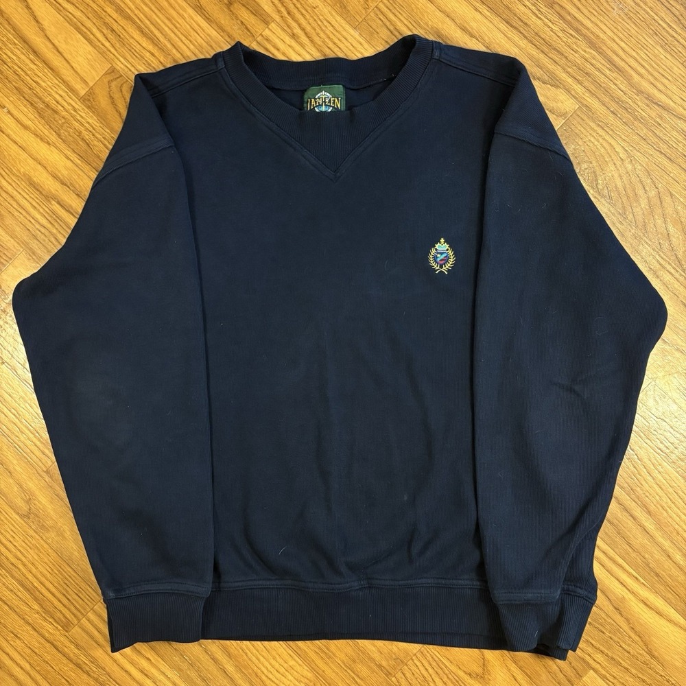 Vintage Jantzen Navy Crewneck Sweatshirt Mens Large Embroidered Crest USA